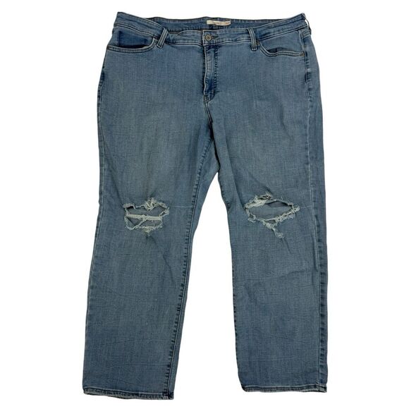 Levi's Boyfriend Denim Blue Jeans Plus Sz 22W Light Wash Stretch 5 Pockets Crop - Picture 1 of 12